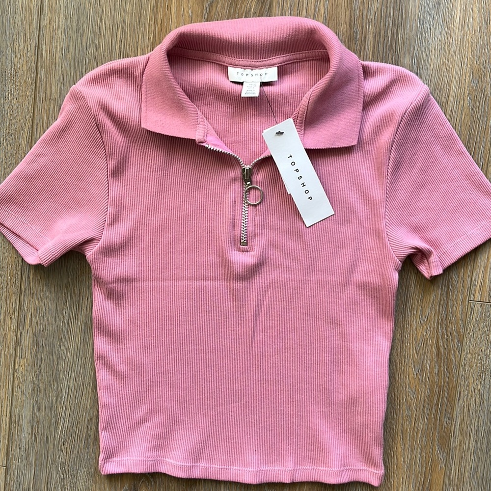 Pink collared crop top